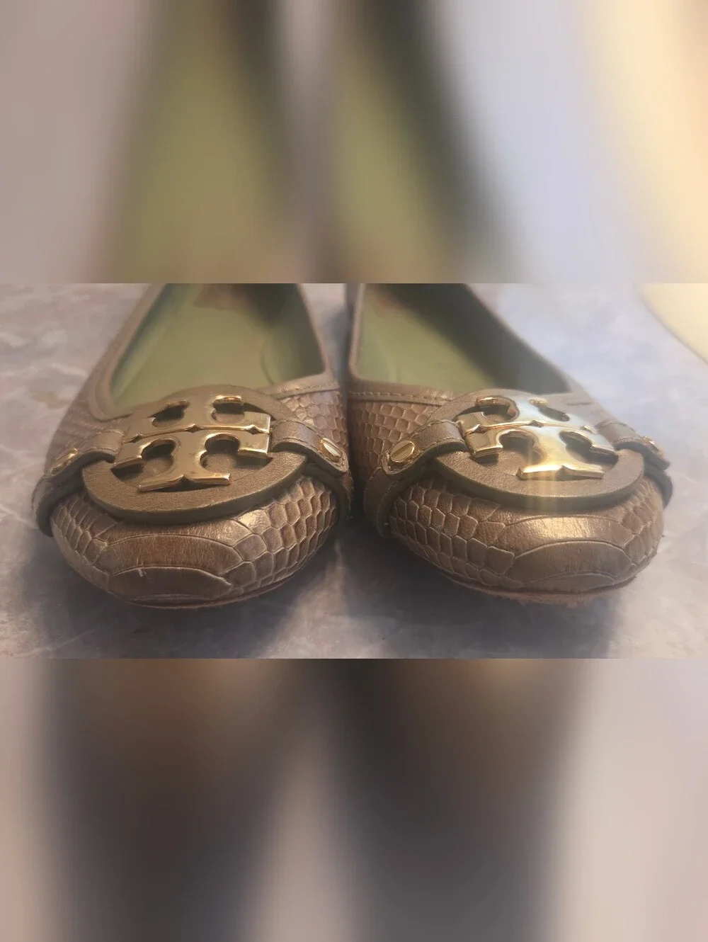 Tory Burch Dark Green Logo Ballet Flats